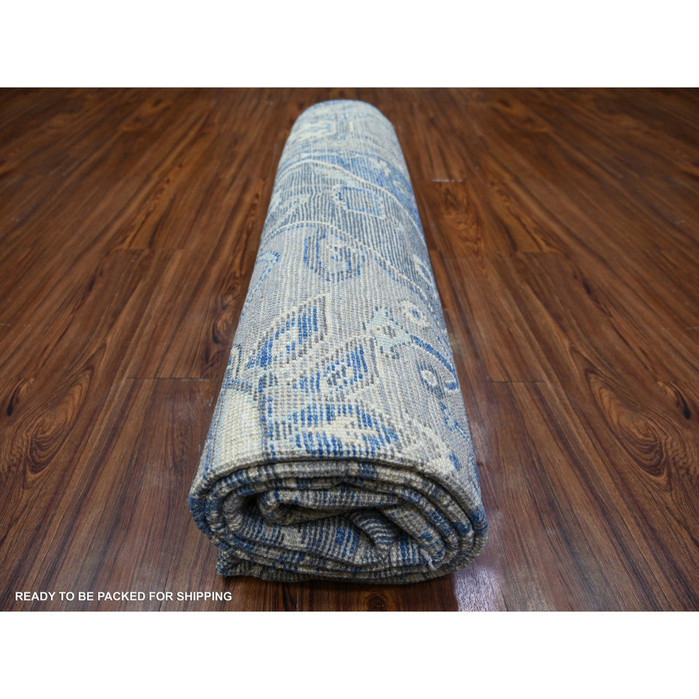 Steel Blue, Anatolian Village Inspired Soft Wool Hand Knotted Rug, 8'x10'1"