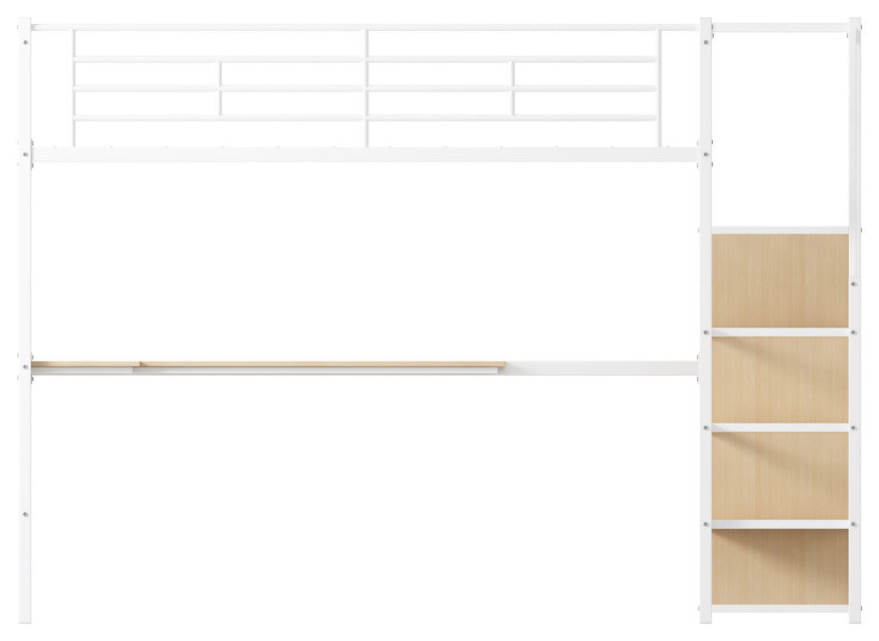 Gewnee Twin Loft Bed with Desk and Storage Wardrobe