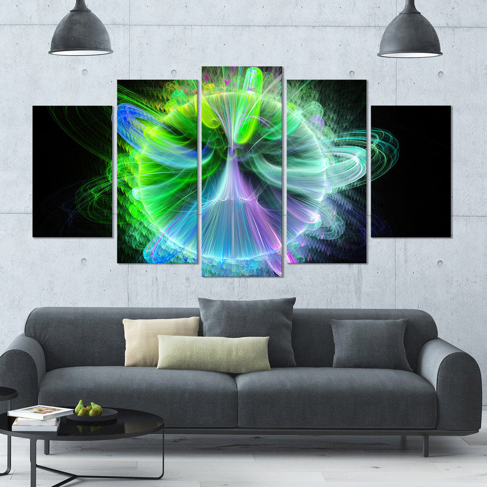 Bright Blue Fractal Vortices of Energy, Floral Canvas Print, 60"x32", 5 Panels