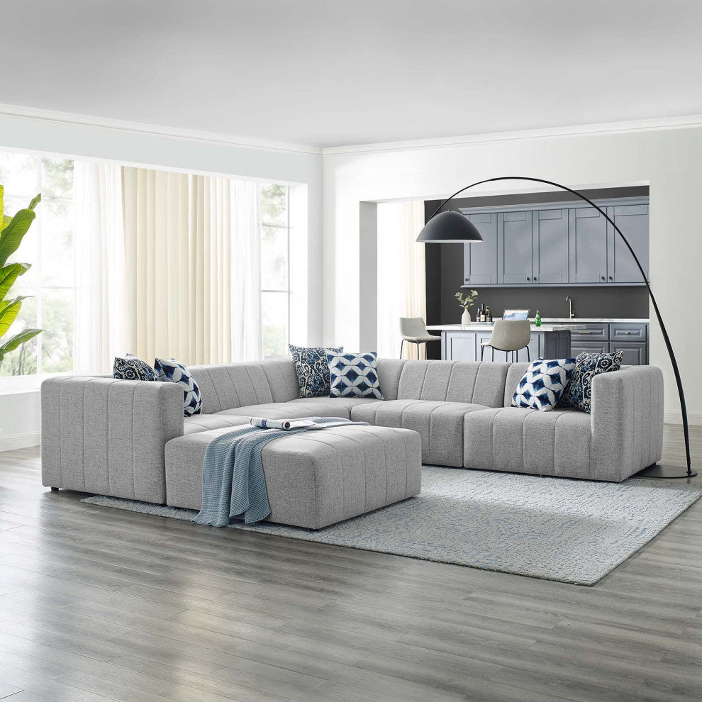 Sectional Sofa Set, Fabric, Gray, Modern, Living Lounge Hotel Hospitality