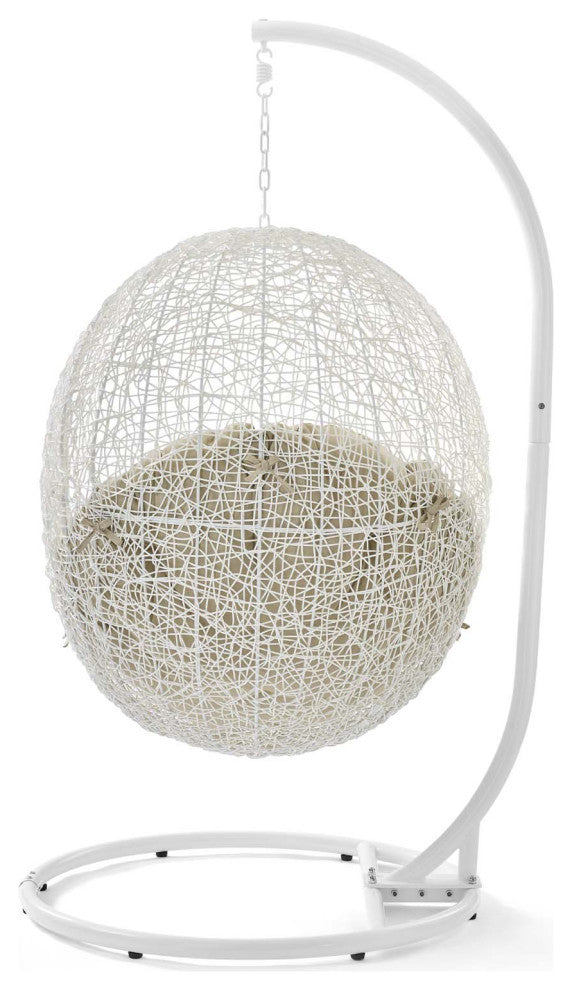 Swing Lounge Chair, Sunbrella, White Beige, Modern, Outdoor Patio Balcony Garden