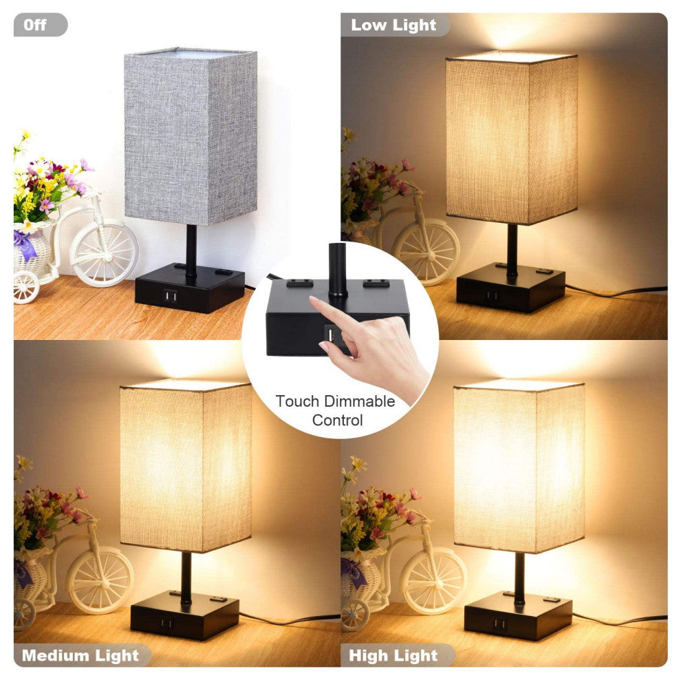 3 Way Dimmable Touch Control Table Lamp, Nightlight with USB Ports,Set of 2