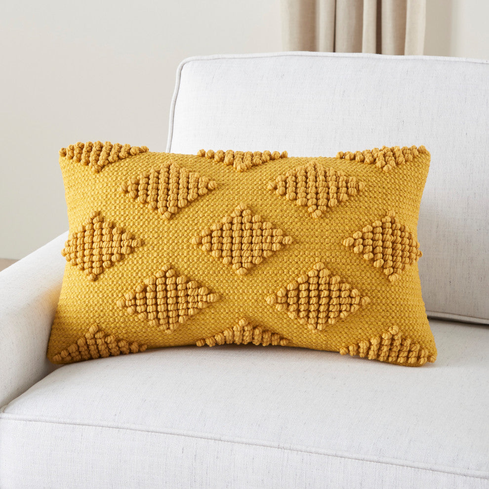 Mina Victory GC103 Throw Pillow, Yellow, 12"X20"