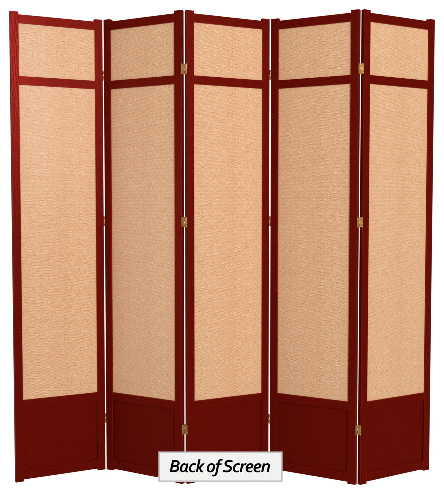 7' Tall Jute Shoji Screen, 5 Panel, Rosewood