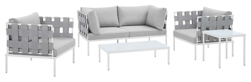 Harmony 5-Piece Sunbrella Outdoor Patio Aluminum Furniture Set, Gray Gray