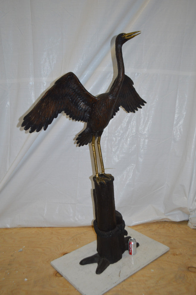 Heron Spread Wings bronze statue -  Size: 48"L x 24"W x 63"H.