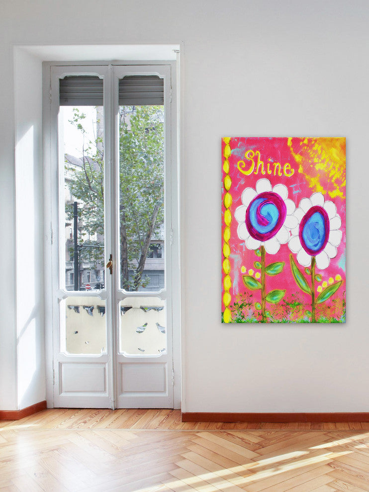 "White Flowers Shine" Painting Print on Wrapped Canvas