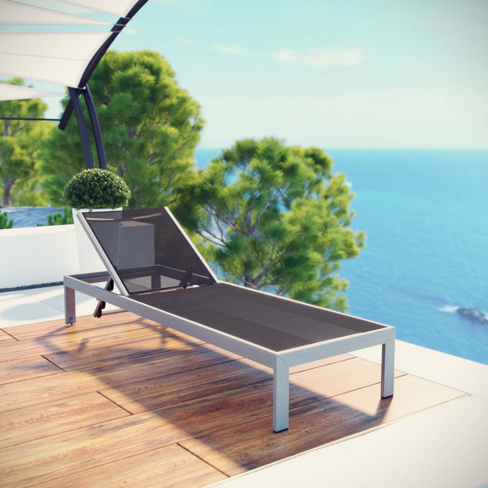 Silver Black Shore Outdoor Patio Aluminum Mesh Chaise