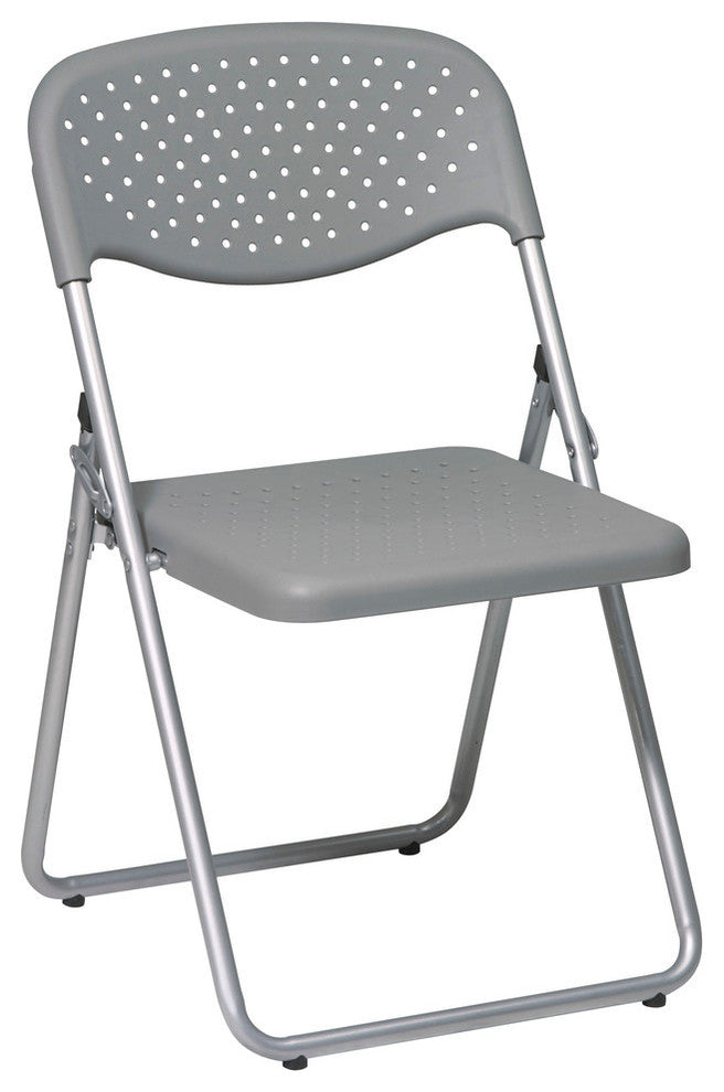 Folding Chair With Plastic Seat and Back, Set of 4, Silver/Gray