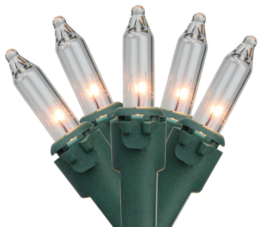 Set of 20 Clear Mini Christmas Lights 2.5" Spacing - Green Wire