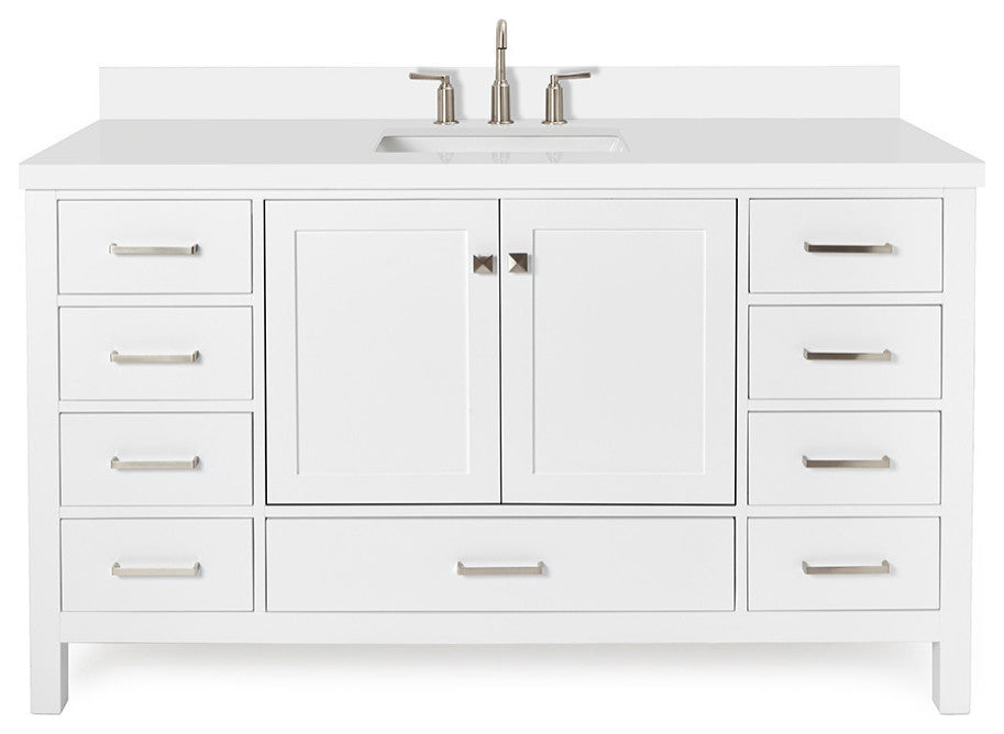 ARIEL Cambridge 61" Single Rectangle Sink Bathroom Vanity White With Quartz Top