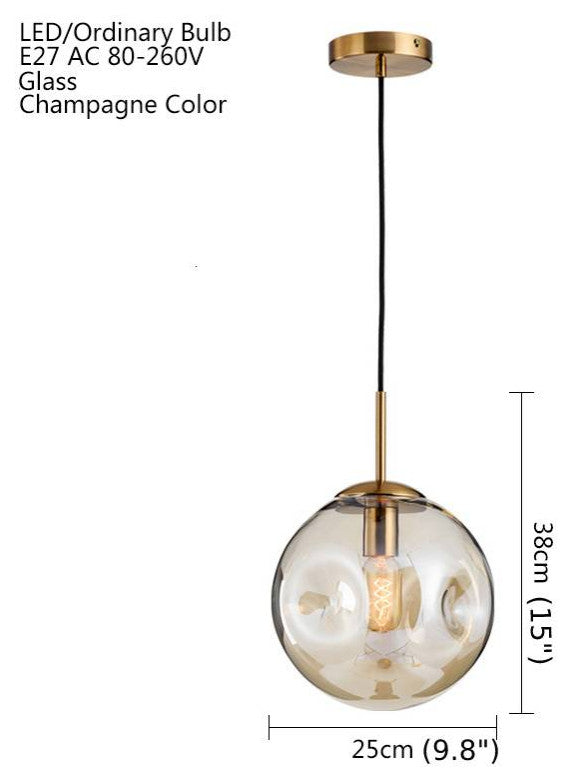 Loft Champagne/Grey Glass Ball LED Pendant Lamp For Restaurant, Lobby, Champagne