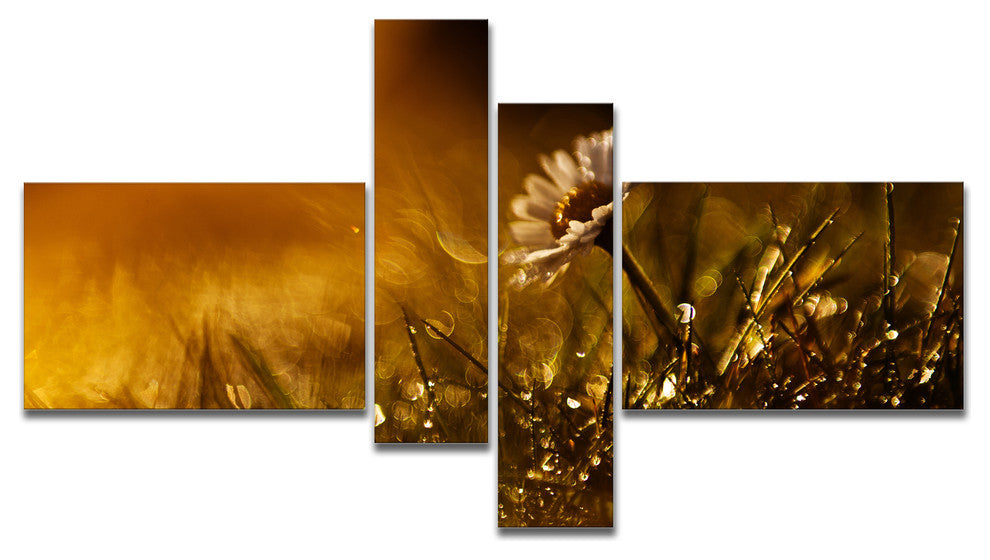 Vintage Wild Flower In Sunset, Large Floral Canvas Art Print, 60"x32", 4 panels