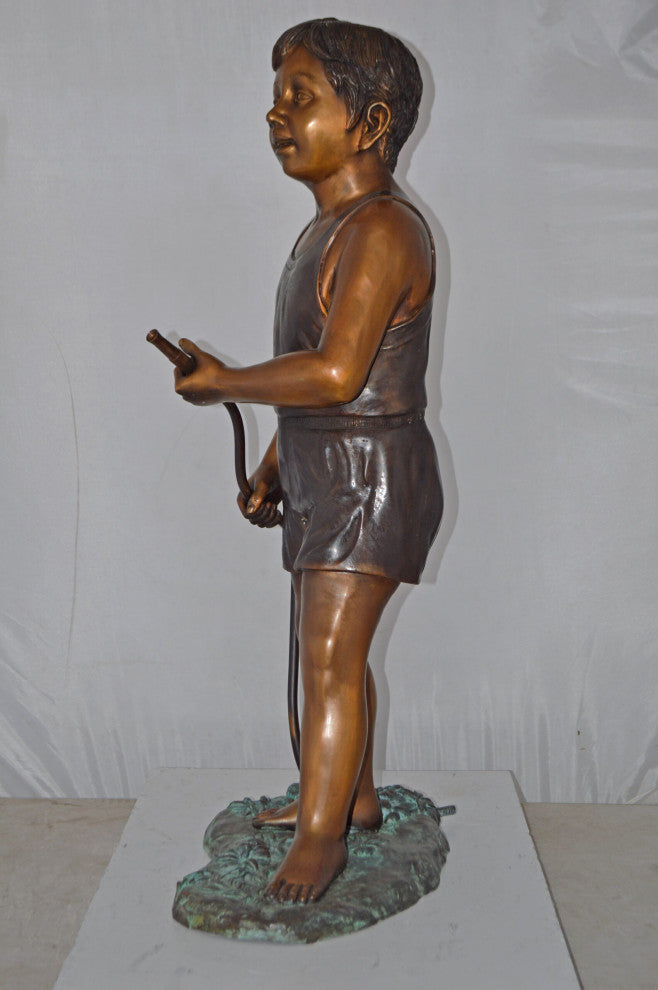 A Boy Holding A Garden Hose Bronze Statue Fountain