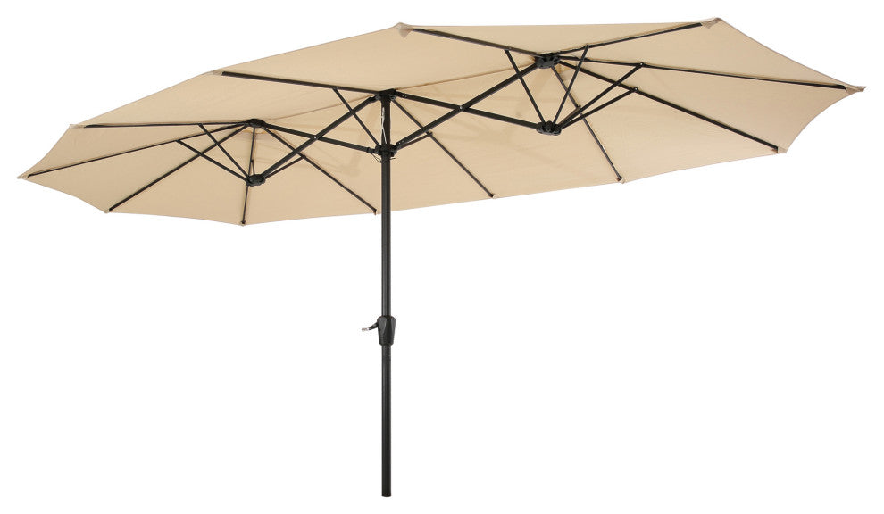 15'x9' Steel Double-Sided Rectangular Outdoor Market Patio Umbrella, Beige