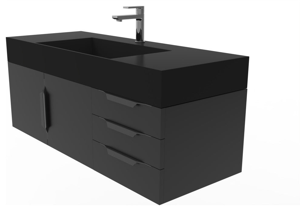 CastelloUSA Amazon 48" Wall Mounted Vanity Set, Black, Black Top, Black Handles