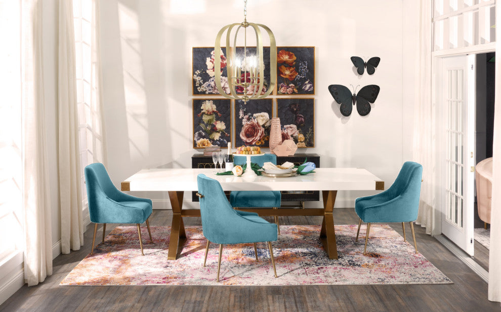 Beatrix Velvet Side Chair, Sea Blue