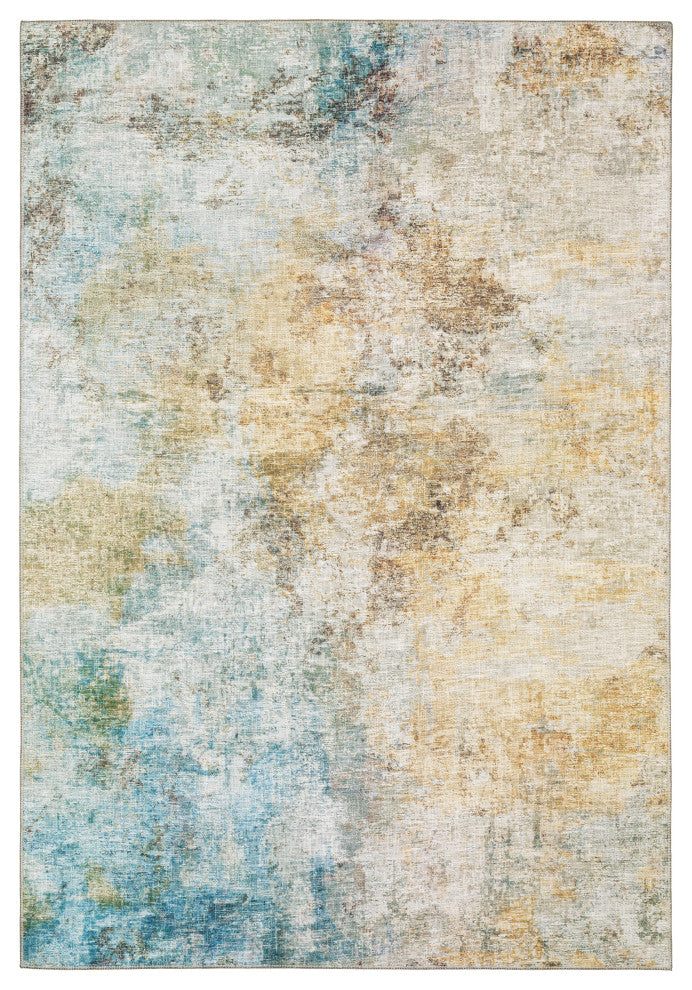 Mayson Contemporary Abstract Yellow/Blue Flat Weave Area Rug, 5'x7'