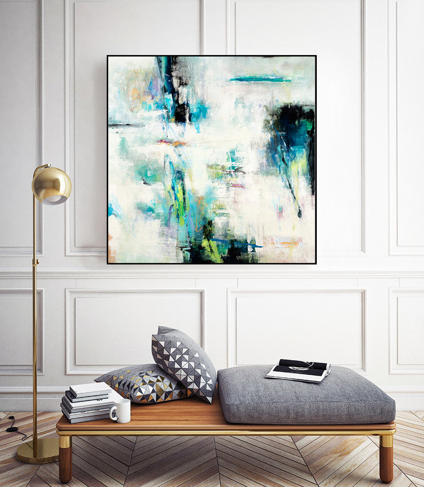 Spring Blu Art block Framed Canvas, 20"x20"