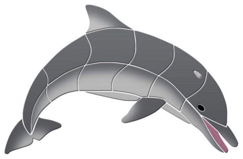 Down Swimming Dolphin Ceramic Swimming Pool Mosaic 36"x23", Grey