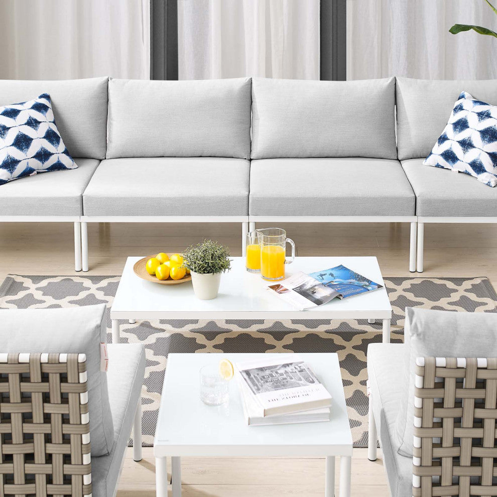 Lounge Sectional Sofa Chair Table Set, Sunbrella, Aluminum, Gray, Outdoor