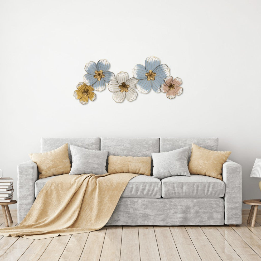 Pastel and Gold Floral Metal Wall Decor