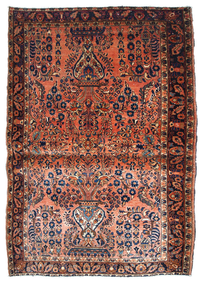 Handmade antique Persian Sarouk rug 3.6' x 5.4' (109cm x 164cm) 1920s