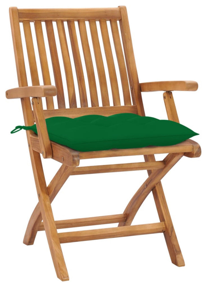 Vidaxl Garden Chairs, Set of 2, With Green Cushions Solid Teak Wood