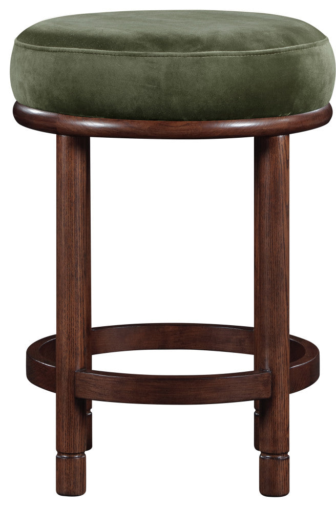 Monette Upholstered Bar and Counter Stool, Green, Velvet, Brown Finish