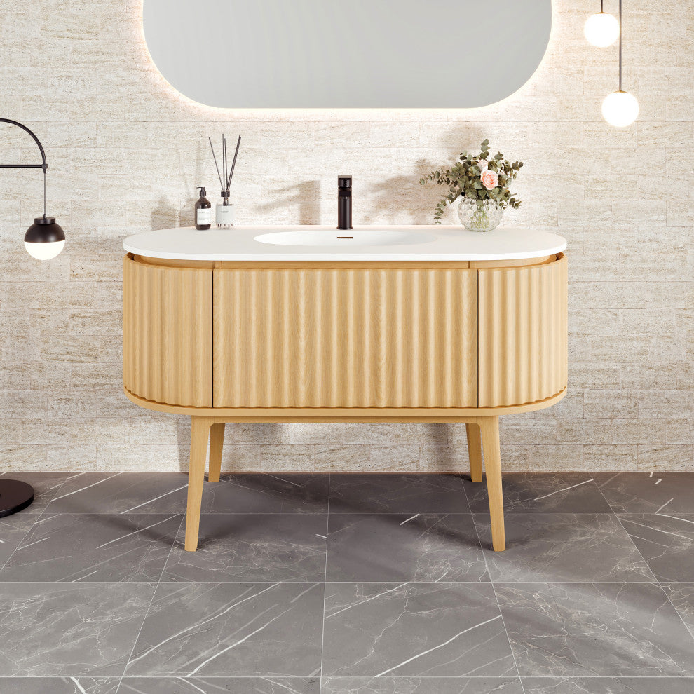 Eviva Haven 48" Oak Freestanding Vanity With White Solid Surface Integrated Top