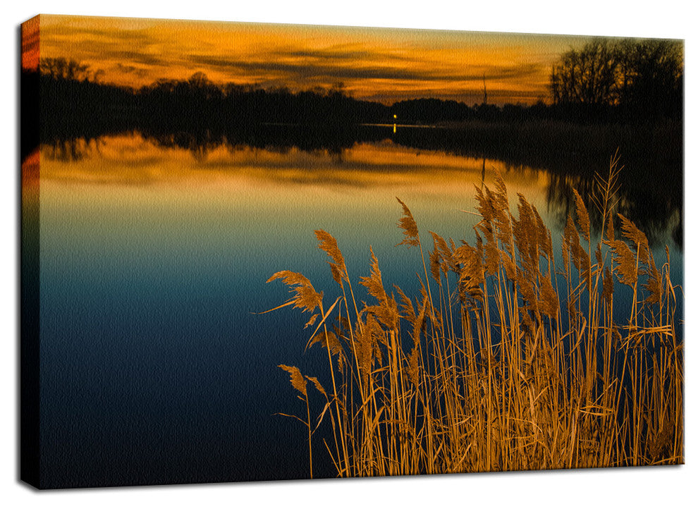 Rustic Canvas Wall Art: Sunset Reedy Point Landscape Print, 12" X 16"