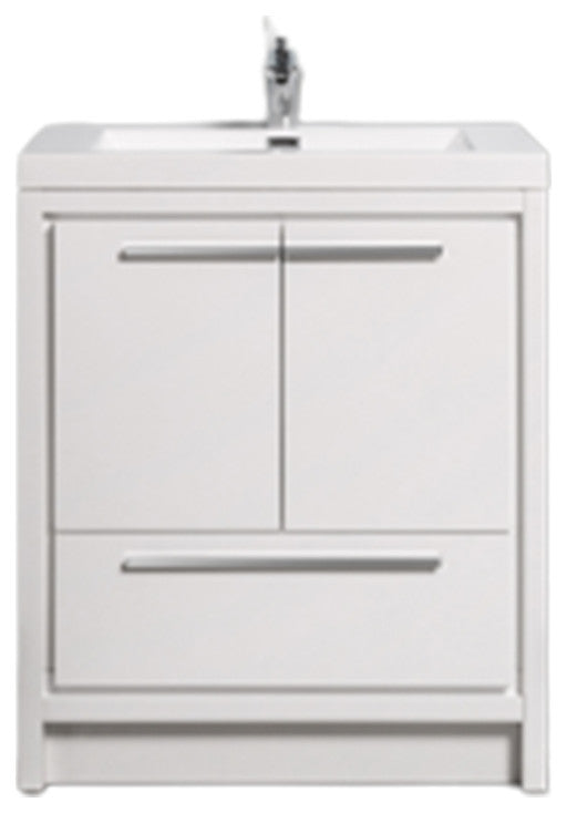 Freestanding Bath Vanity Set, HG-White, Integrated Solid Surface Sink, 24"