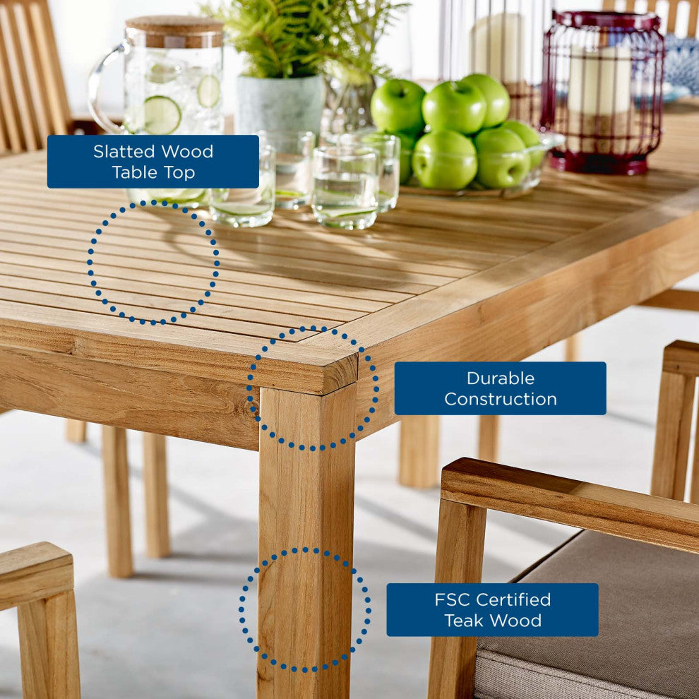Lounge Dining Table, Rectangular, Wood, Brown Natural, Modern, Outdoor Patio