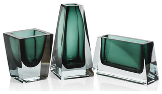Carrara Polished Green Glass Vase, 3"x3"x6"