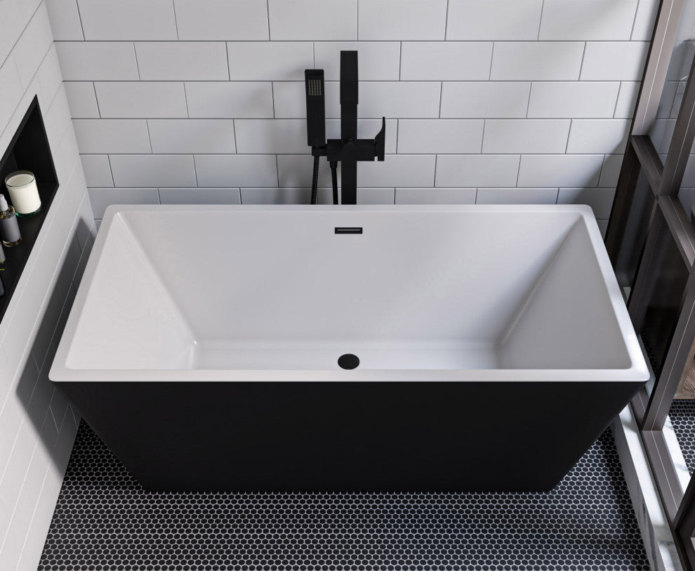Black Matte Single Lever Floor Mounted Tub Filler Mixer w Hand Held Shower Head