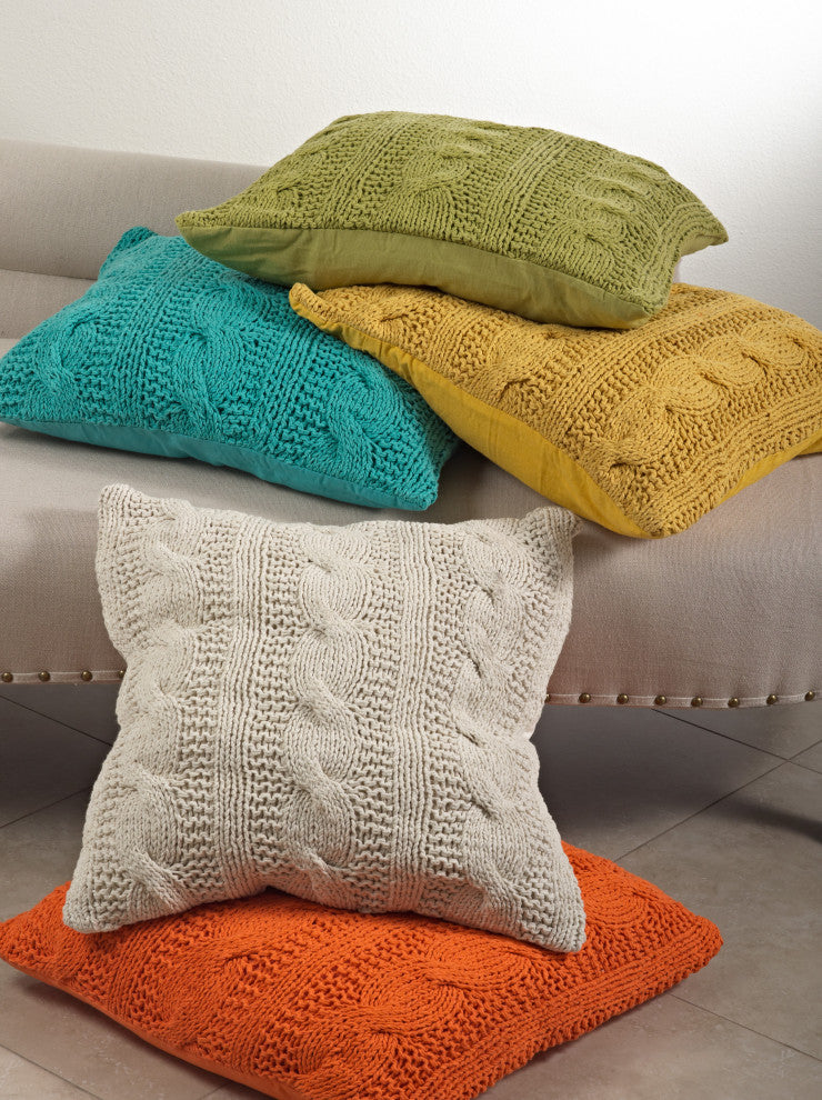 Down Filled Cable Knit Design Throw Pillow, 20"x20", Vanilla