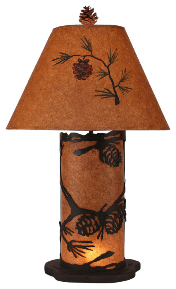 Small Kodiak and Rustic Brown Pine cone Table Lamp With Nightlight