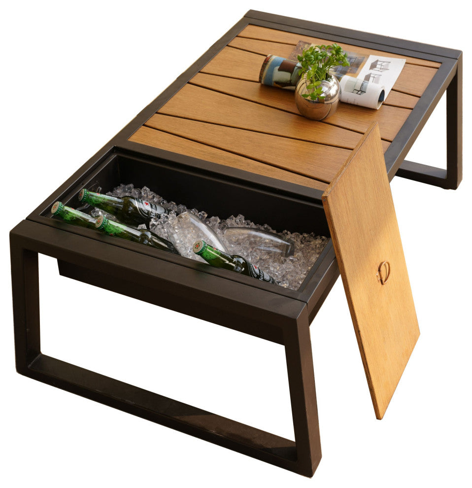 Trouvaille 43.3" Outdoor Patio Rectangular Coffee Table with Ice Box