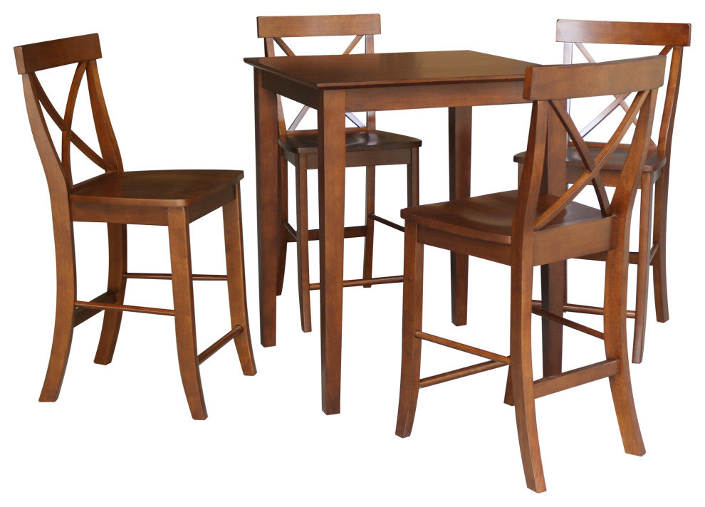 30" x 30" Counter Height Dining Table with 4 X-Back Stools, 24" Seat Height