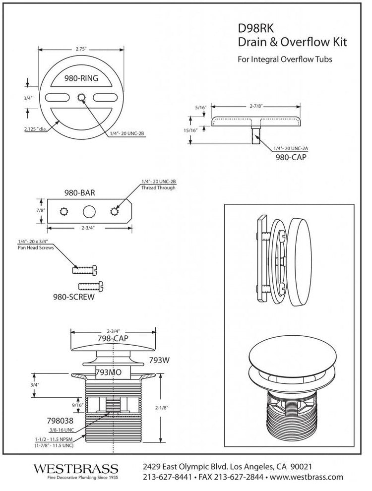 1-1/2" NPSM Tip-Toe Bathtub Drain with Illusionary No-Hole Faceplate, Oil Rubbed Bronze