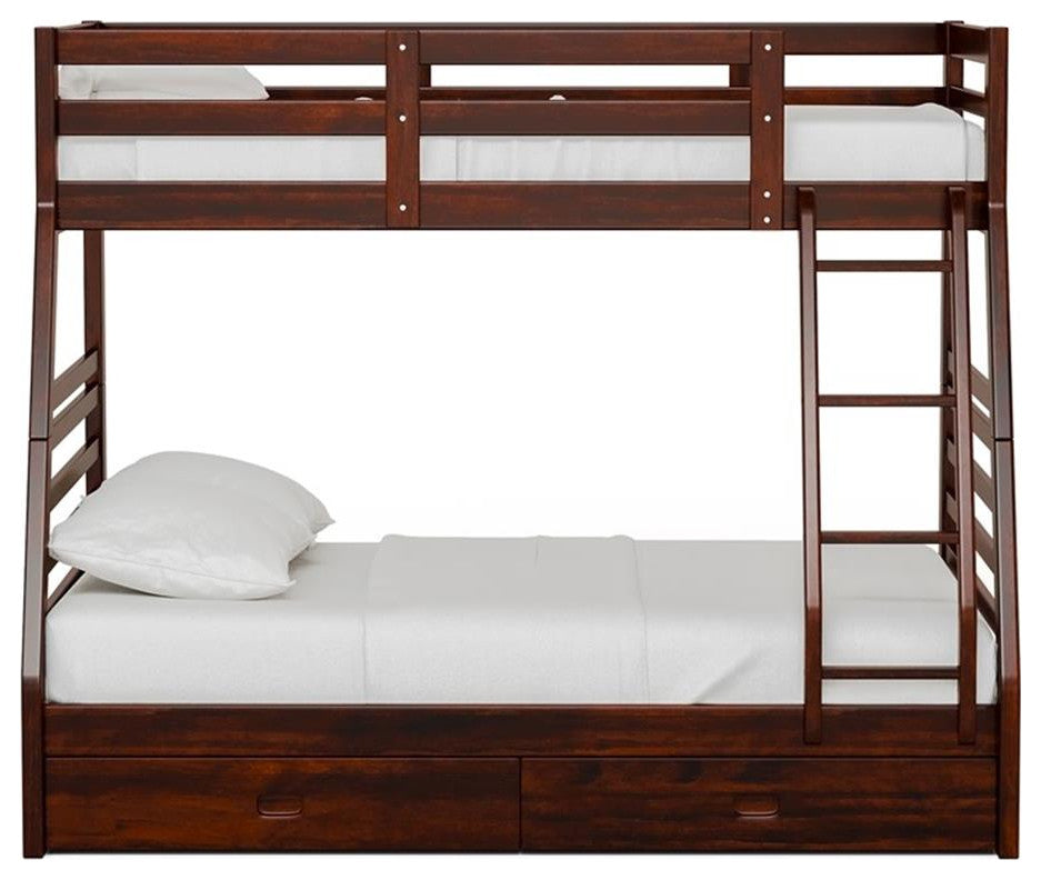 Furniture of America Tomi Wood Twin over Full Storage Bunk Bed in Dark Walnut