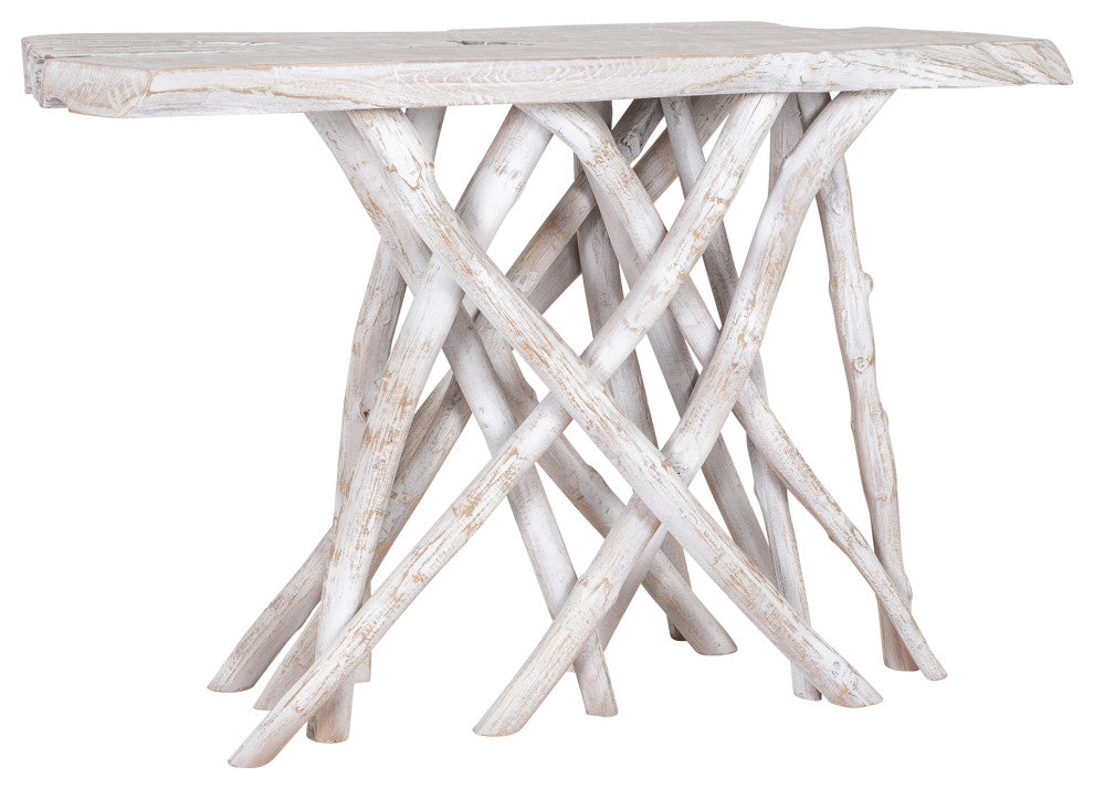 East at Main Selene White Teak Root Console Table