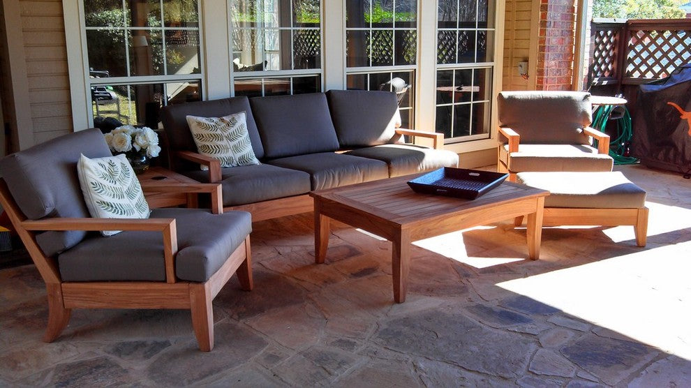 6-Piece Atnas Outdoor Teak Sofa Set With Sunbrella Cushions Canvas Chestnut