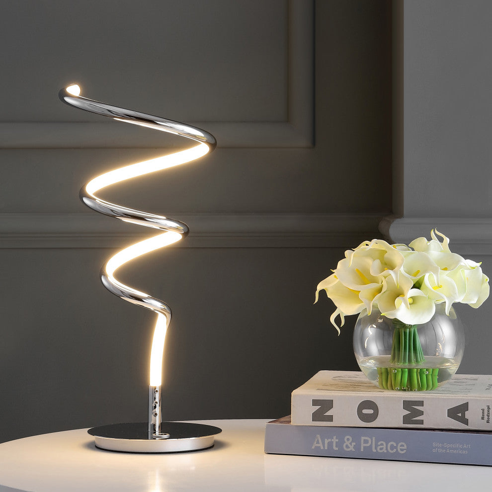 Scribble 19.75" Modern Dimmable Metal Integrated LED Table Lamp, Chrome