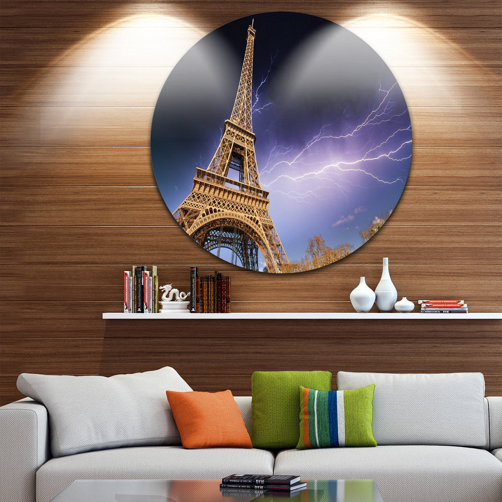 Beautiful View Paris Eiffel Tower Under Purple Sky, Round Wall Art, 36"
