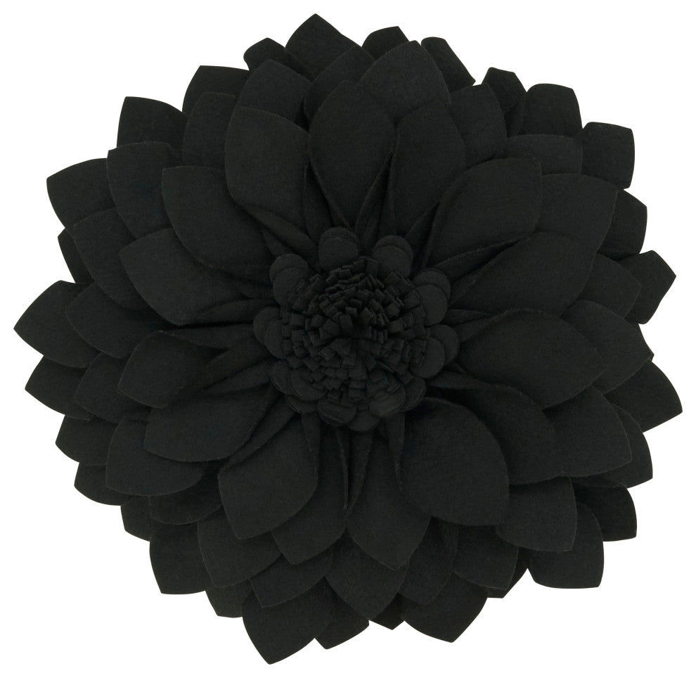 Felt Flower Design Throw Pillow, 13"x13", Black