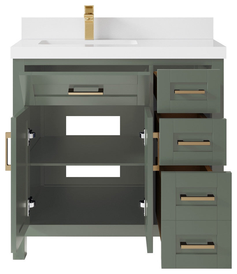 Cambridge 36" Left Offset Bath Vanity in Evergreen 2" White Quartz