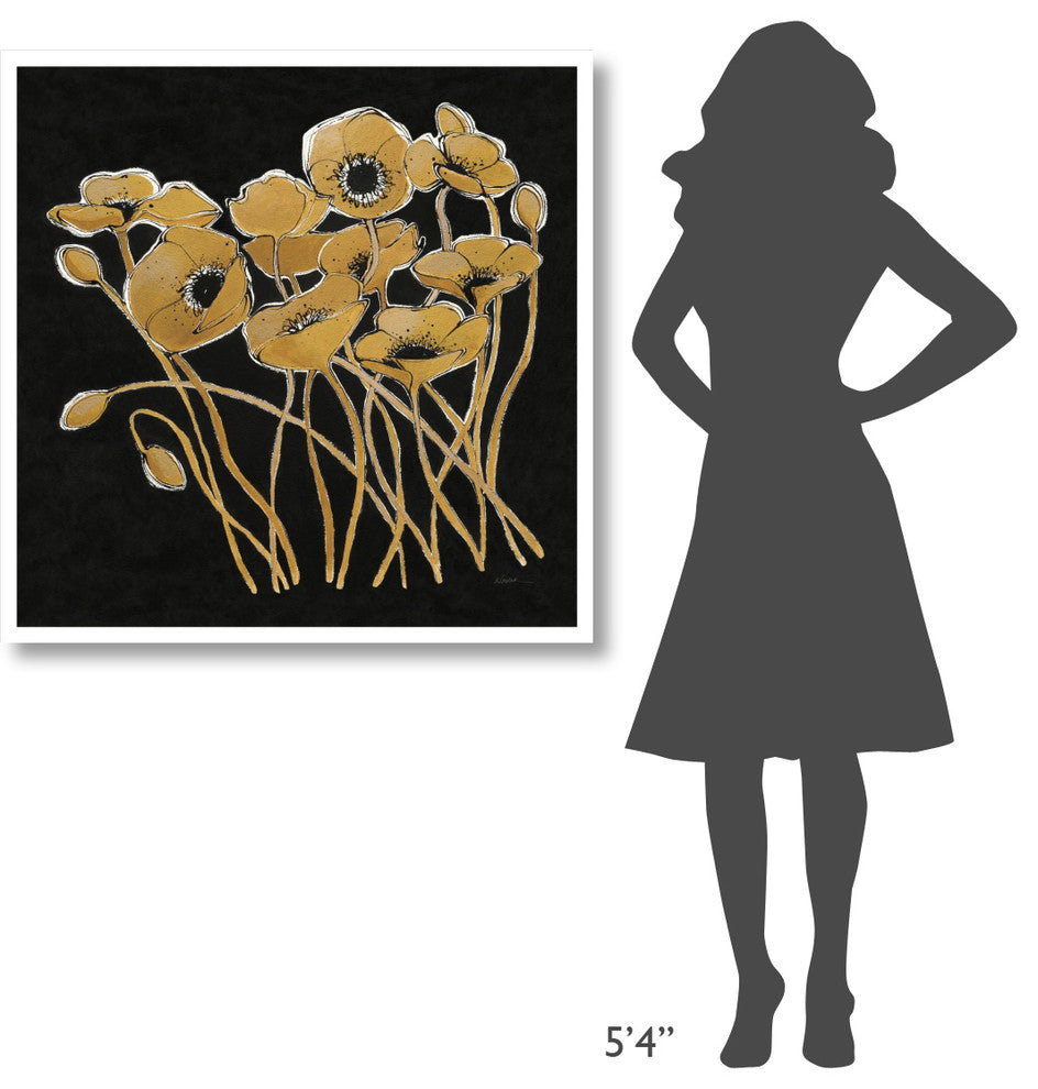 "Gold Black Line Poppies I v2" Digital Paper Print by Shirley Novak, 38"x38"