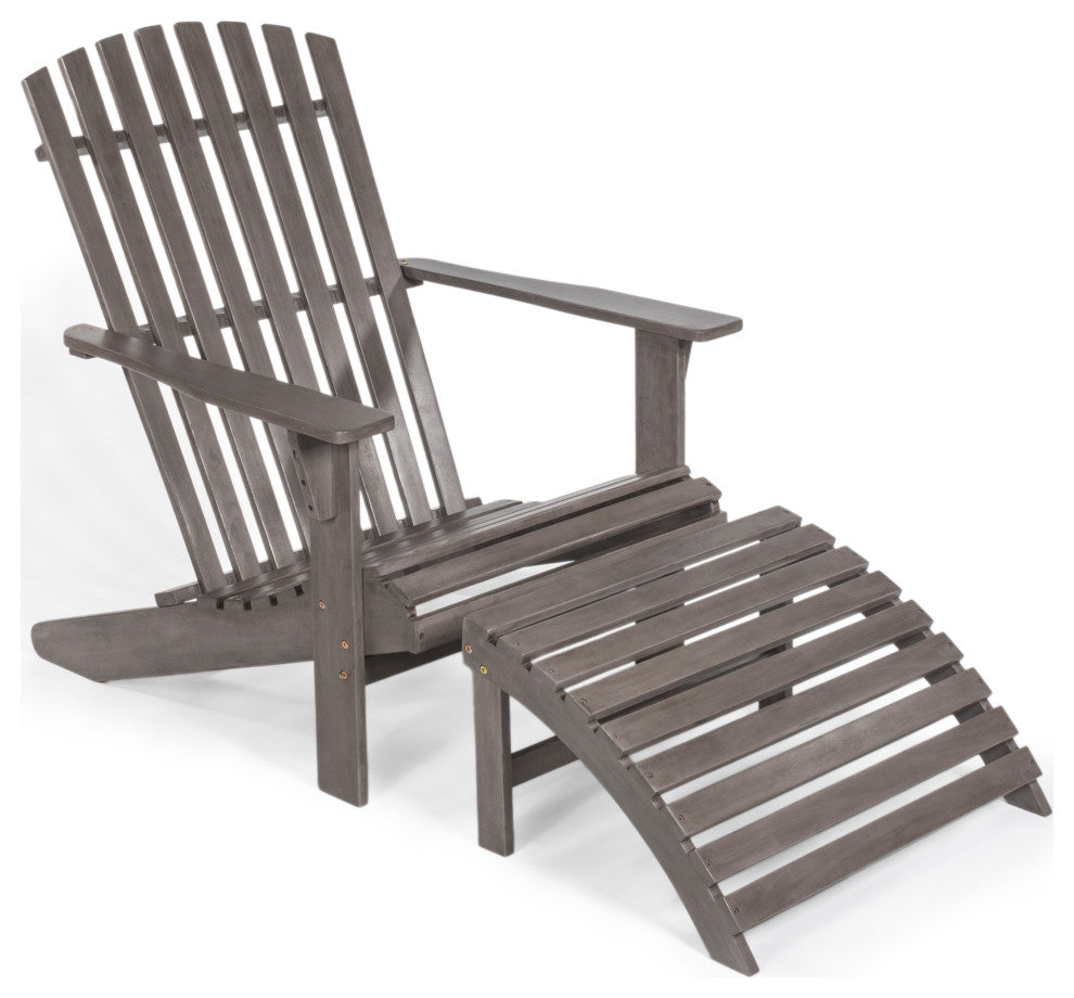 2-Piece Traditional Rustic Acacia Wood Adirondack Chair With Detachable Ottoman
