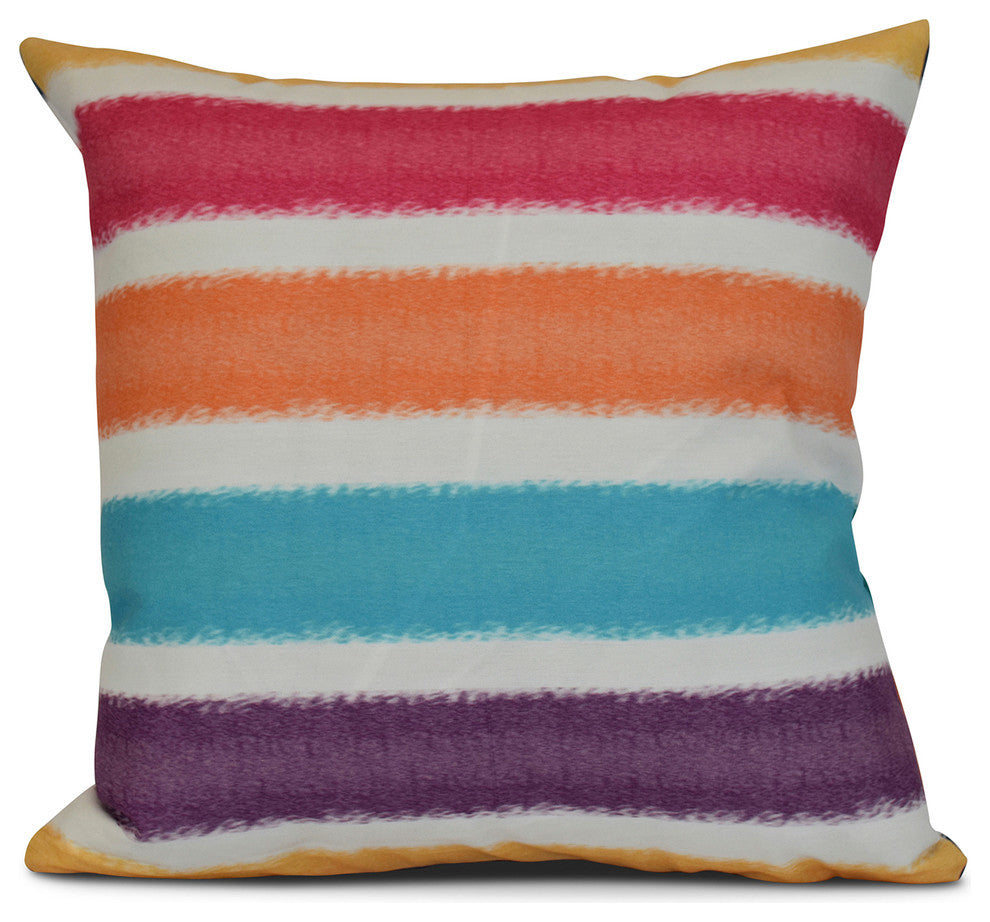 Fun in the Sun, Stripe Print Outdoor Pillow, Yellow, 20"x20"